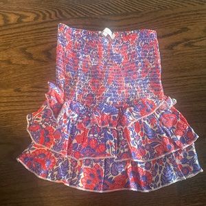 red, white and blue smocked skirt